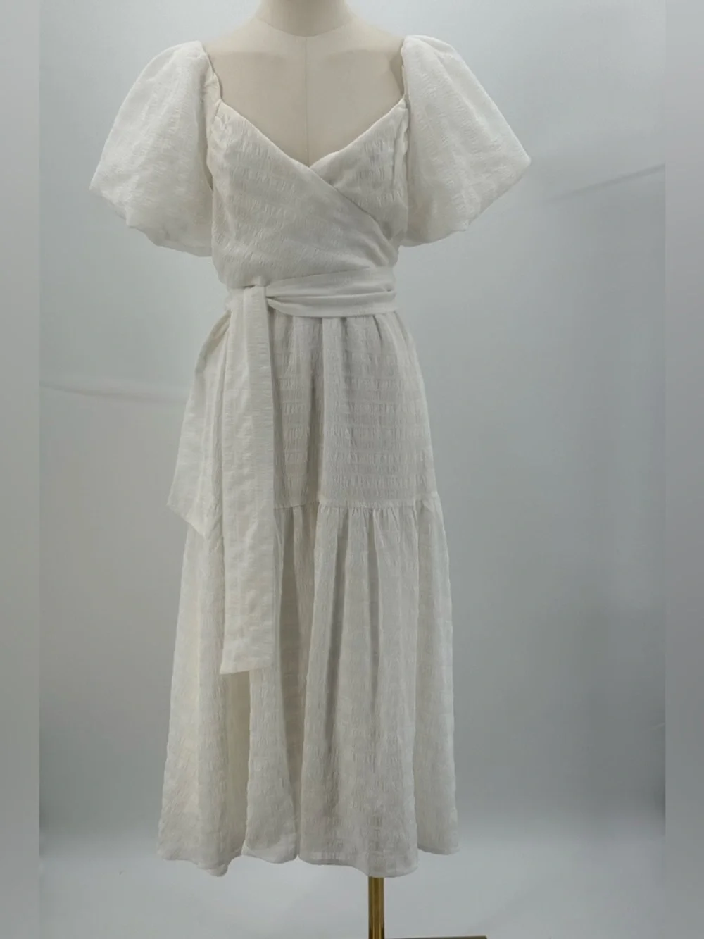 ASTR The Label White Puff Sleeve Midi Romantic Tiered Summer Dress, Square Neck - Picture 5 of 16